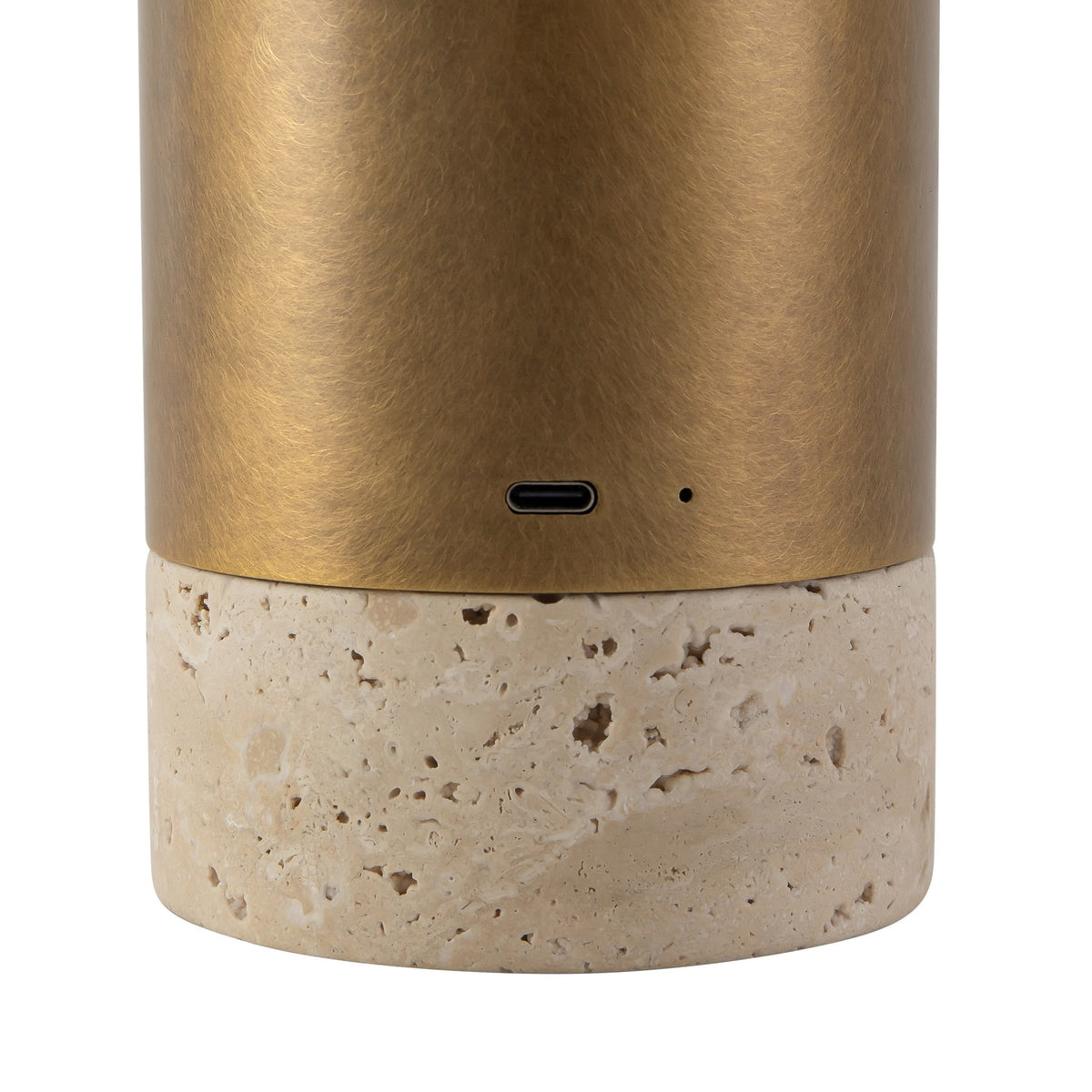 Details of Alora Niko Table Lamp in vintage brass finish with stone base