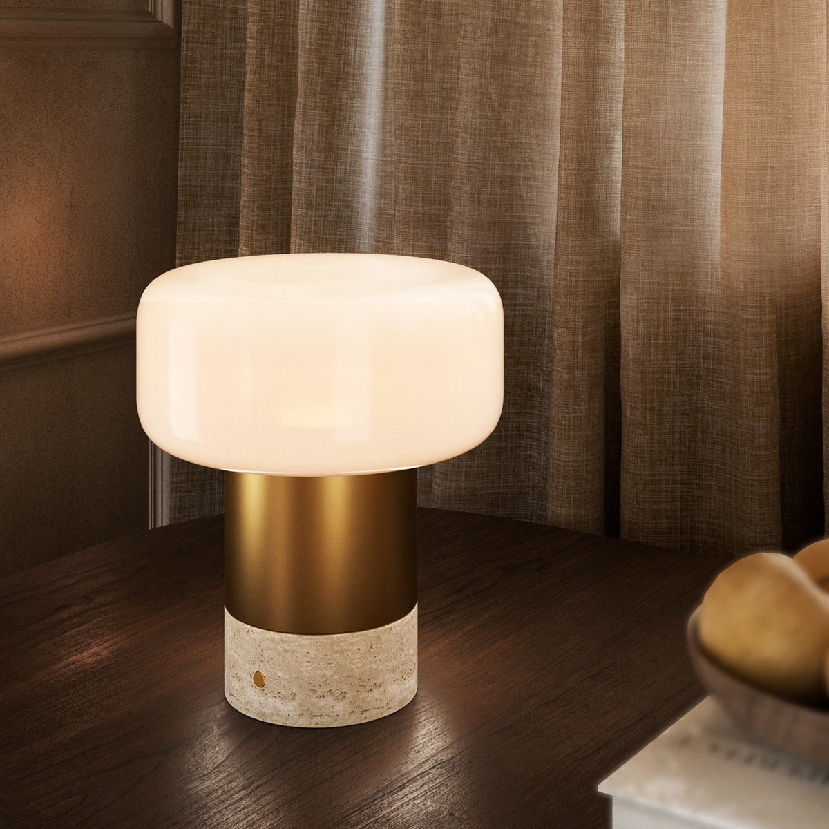 Alora Niko Table Lamp with vintage brass finish and glossy opal glass