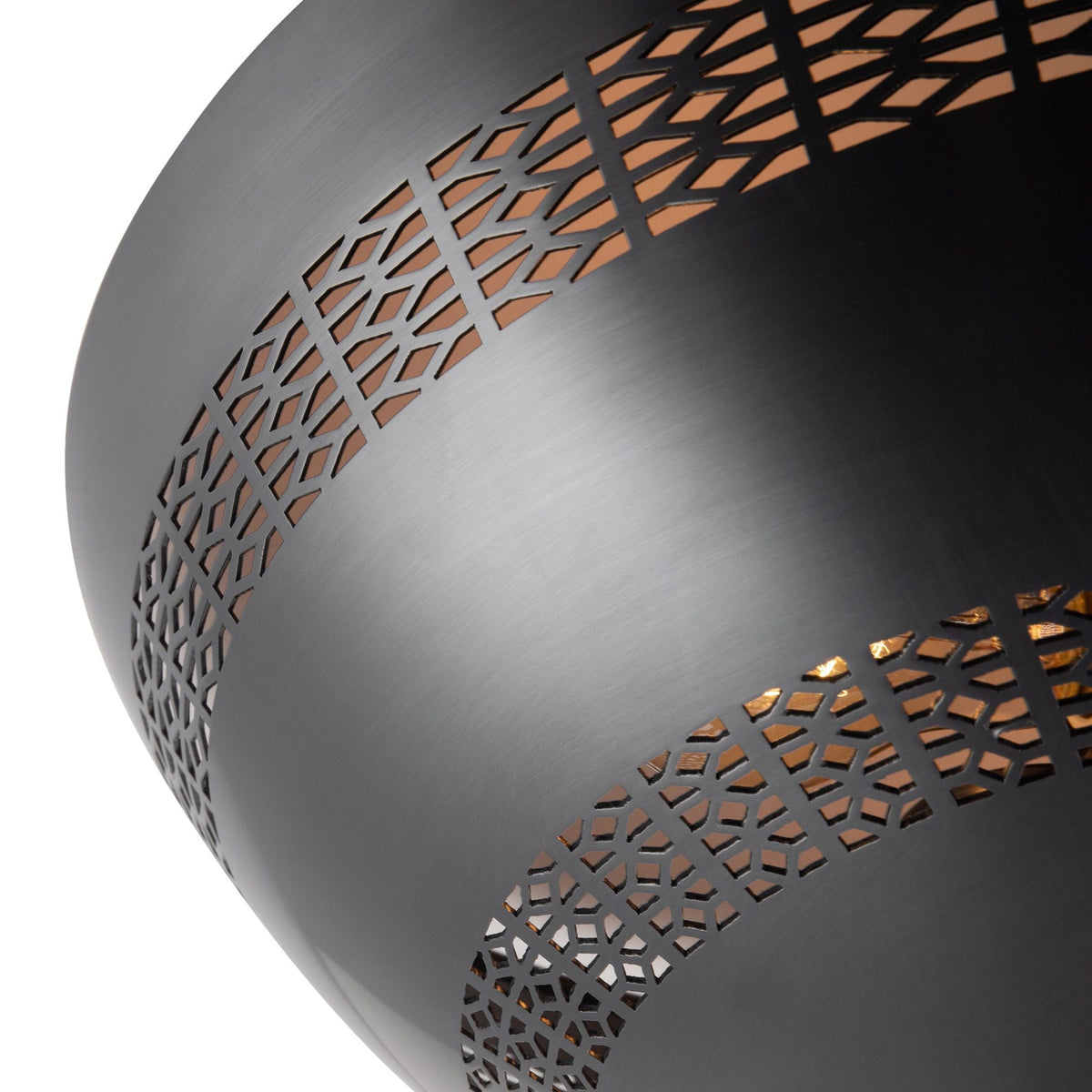Close-up view of Alora Overland Flush Mount light fixture in urban bronze finish