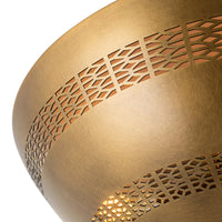 Close-up view of Alora Overland flush mount light in vintage brass finish