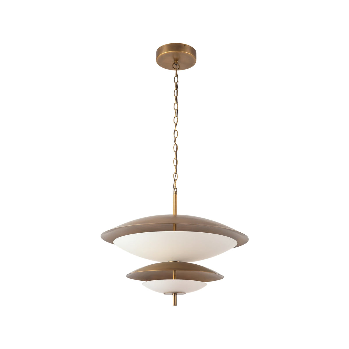 Alora Prescott Chandelier in vintage brass with matte opal glass