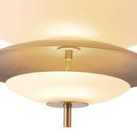Close-up view of Alora Prescott Chandelier in vintage brass finish with matte opal glass