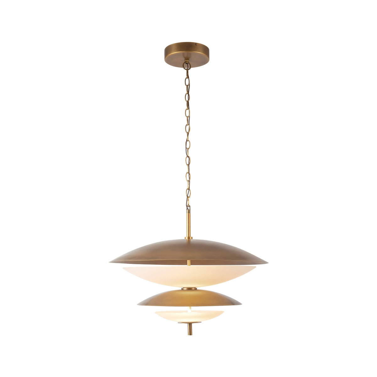 Alora Prescott Chandelier in vintage brass finish with matte opal glass