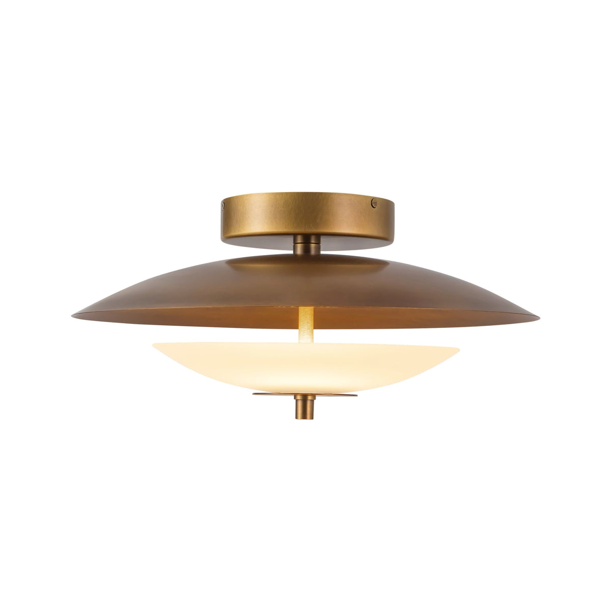 Alora Prescott Semi-Flush Mount in vintage brass finish