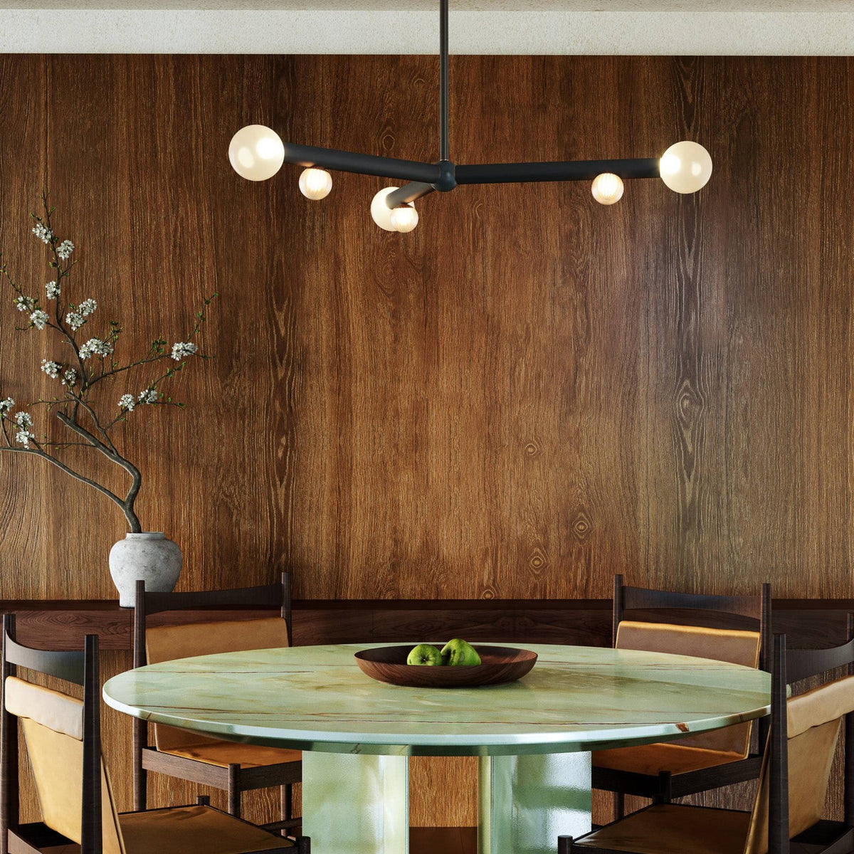 Kuzco Reese Chandelier in urban bronze finish with matte opal glass
