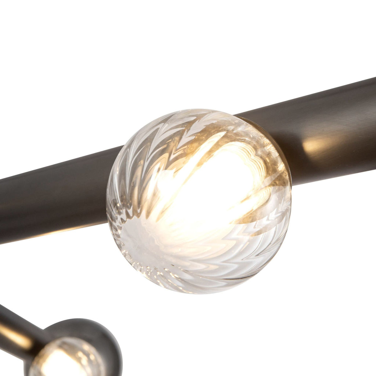Details of Kuzco Reese chandelier in urban bronze finish with smoke glass