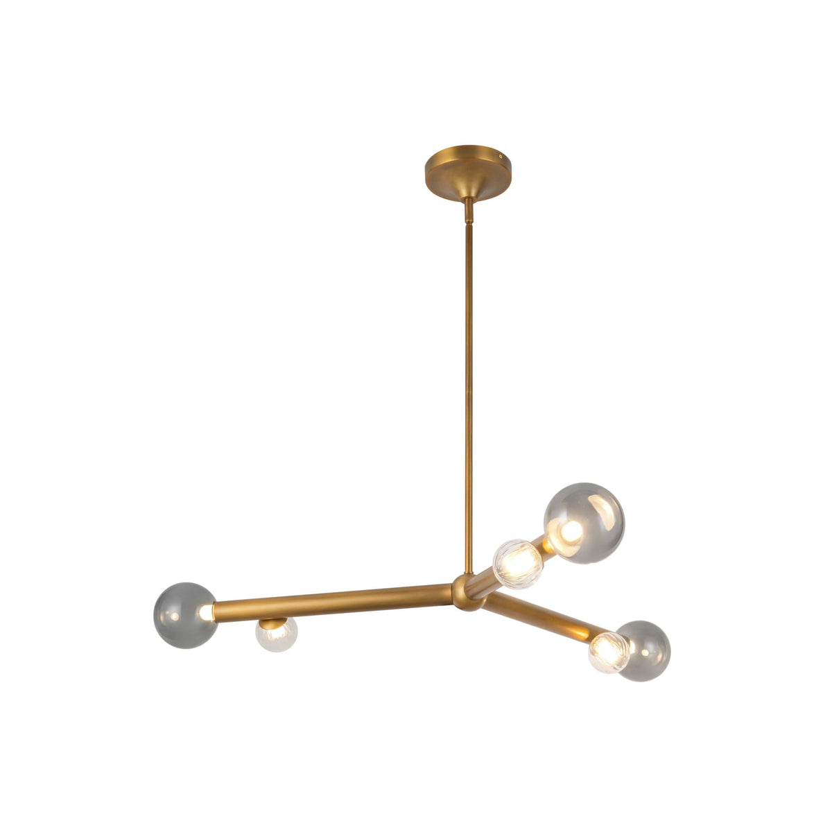 Kuzco 41" Reese Chandelier in vintage brass finish with smoke glass globes