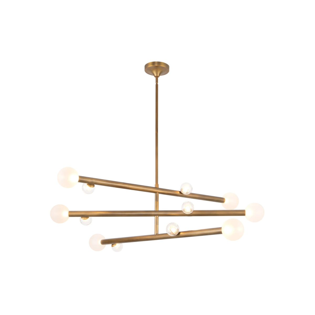 Kuzco 48" Reese Chandelier in vintage brass finish with opal glass globes