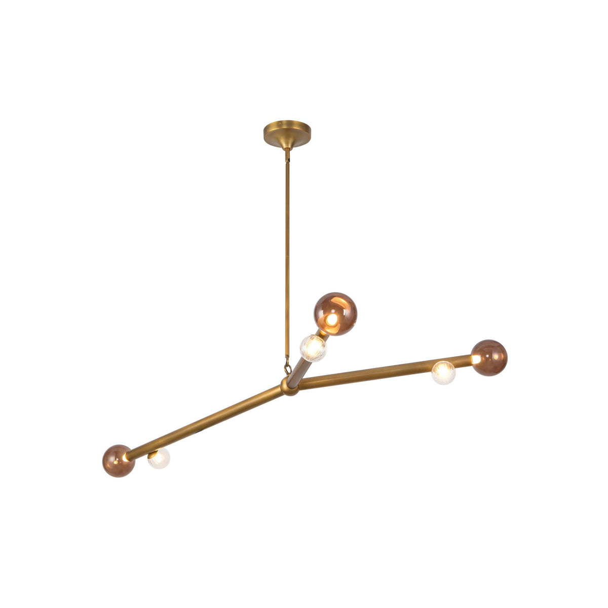 Kuzco 53" Reese Chandelier in vintage brass with amber glass accents