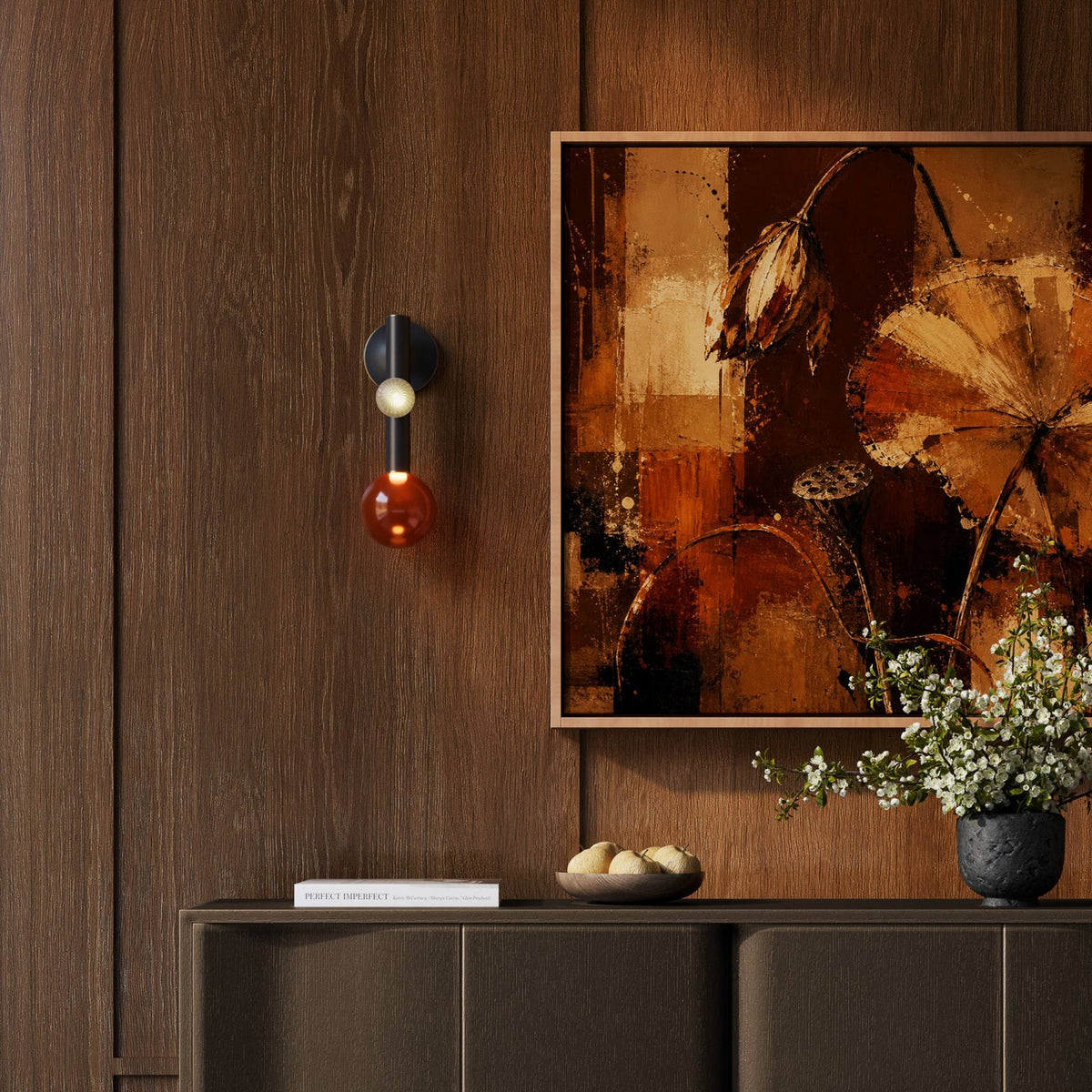 Kuzco Reese Wall Sconce in urban bronze with amber glass