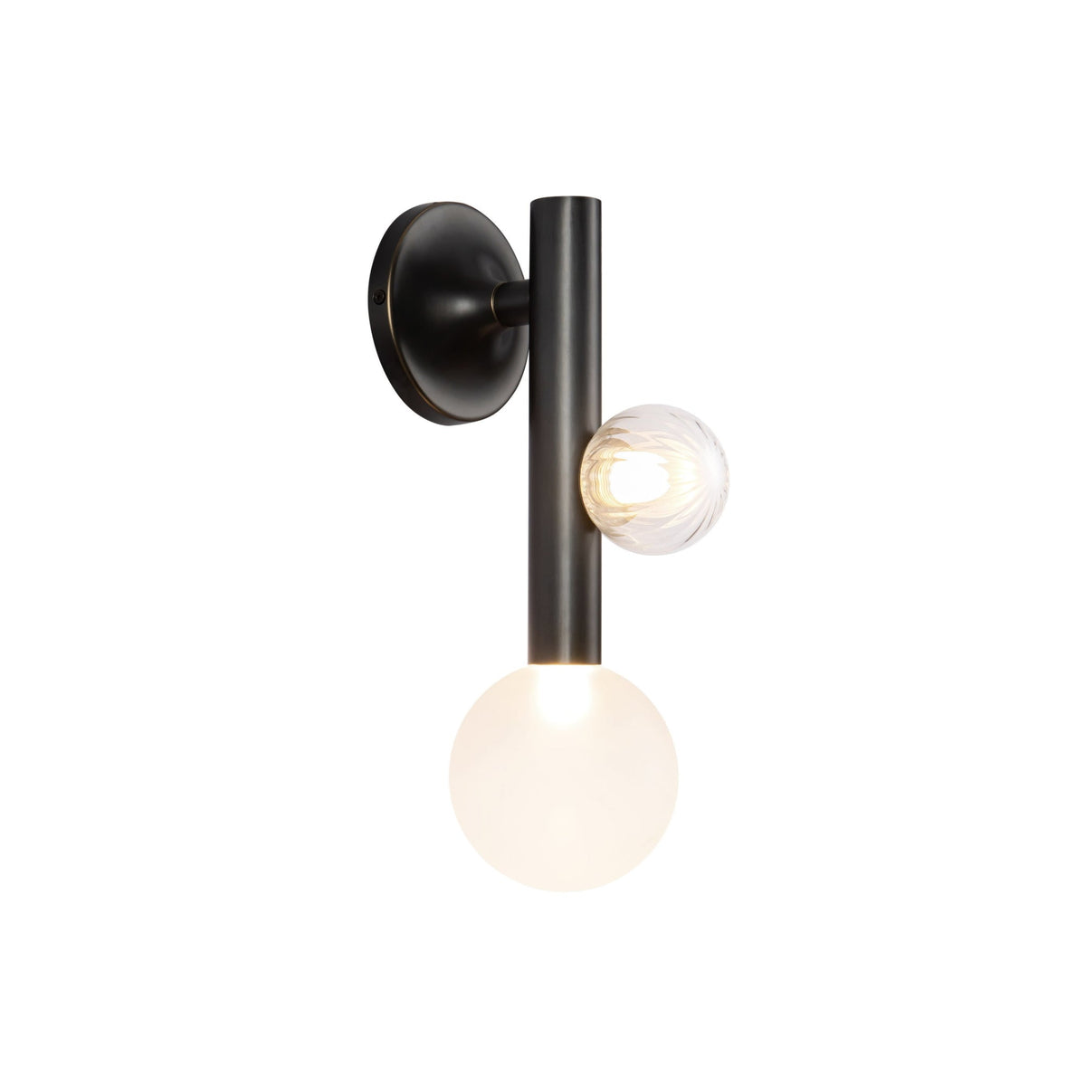 Kuzco 14" Reese Wall Sconce in urban bronze finish with matte opal and amber glass