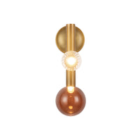 Kuzco 14" Reese wall sconce in vintage brass with amber glass