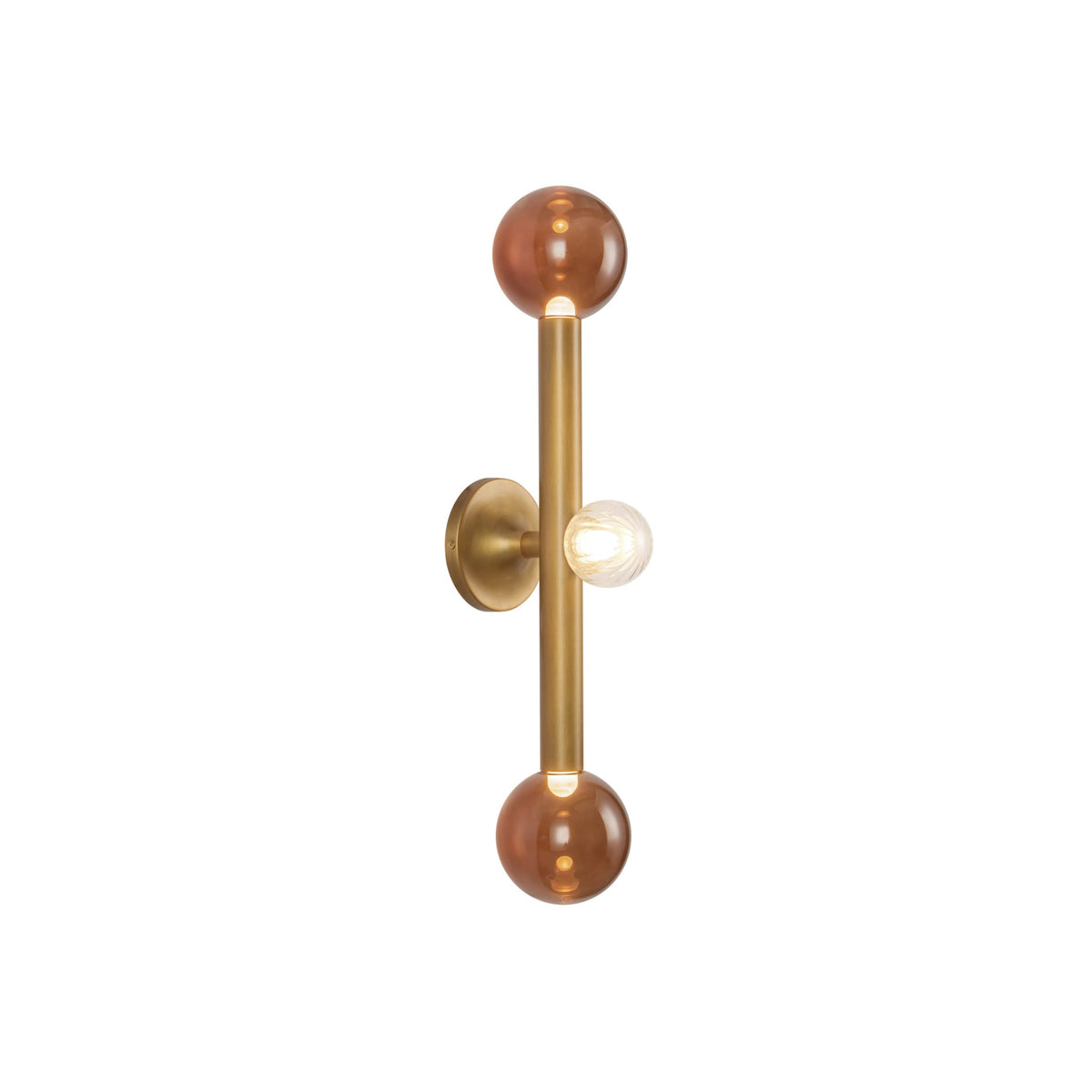 Kuzco 23" Reese wall sconce in vintage brass with amber glass