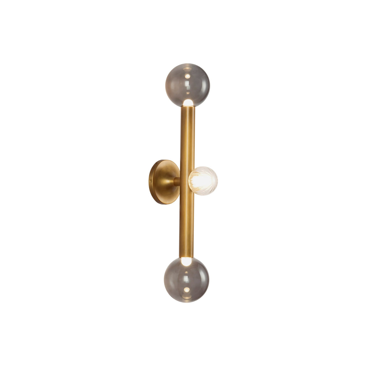 Kuzco 23" Reese Wall Sconce in vintage brass finish with smoke glass globe