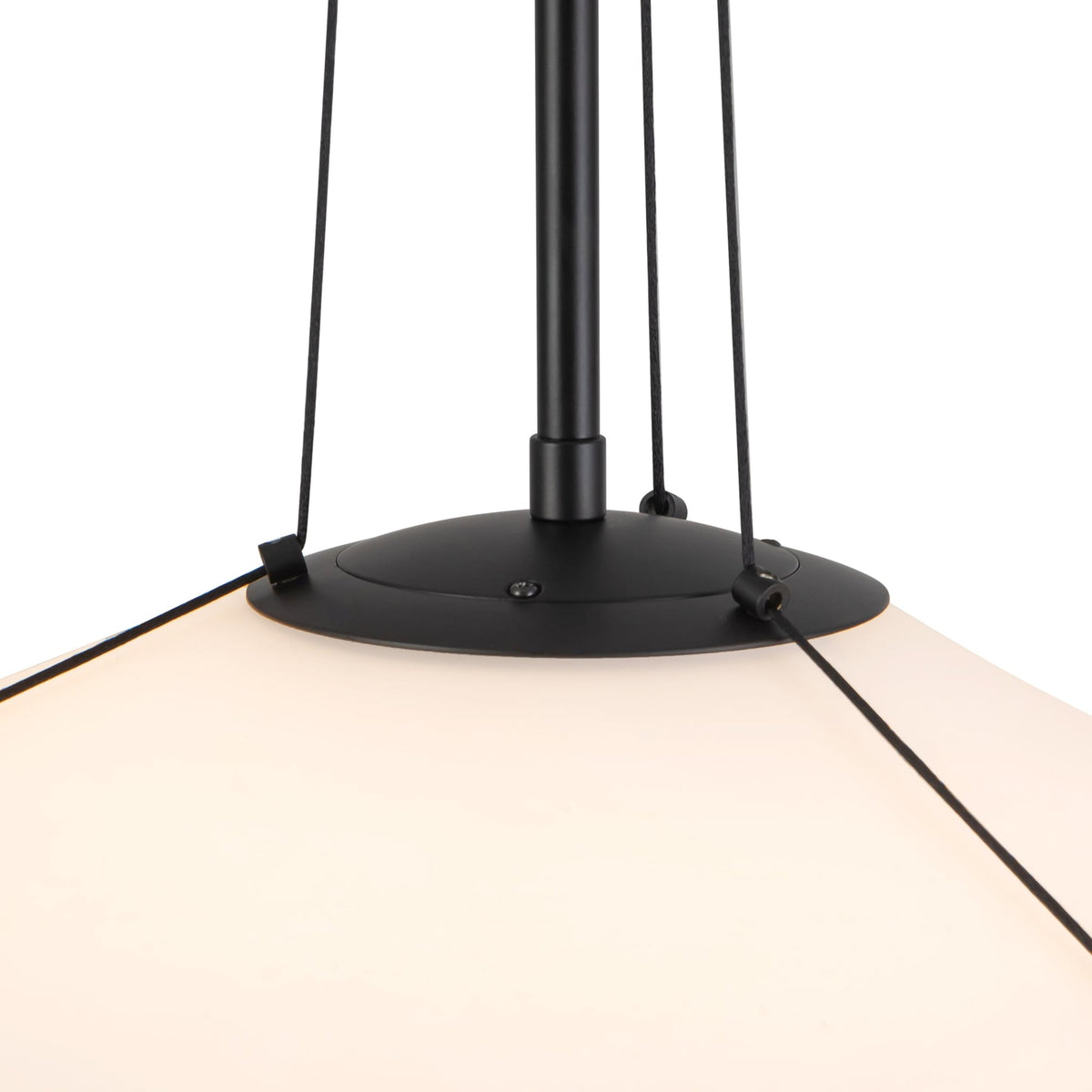Close-up of Alora Reeve Pendant Light with matte black finish and opal glass