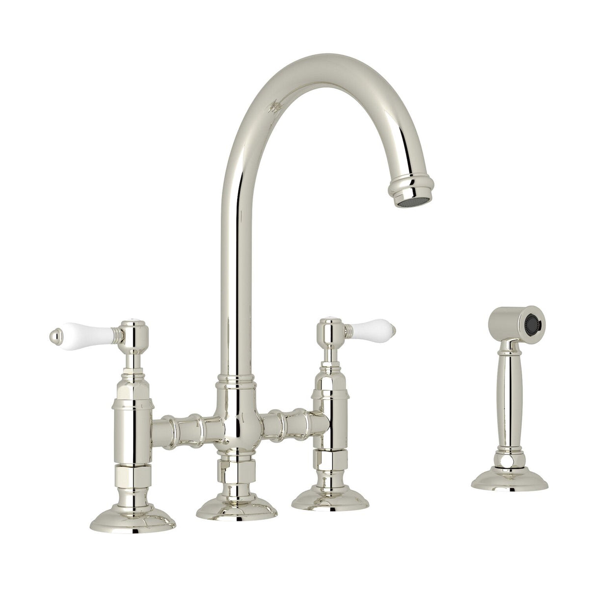 SAN JULIO® BRIDGE KITCHEN FAUCET WITH SIDE SPRAY (PORCELAIN LEVER) - robinsonco.ca