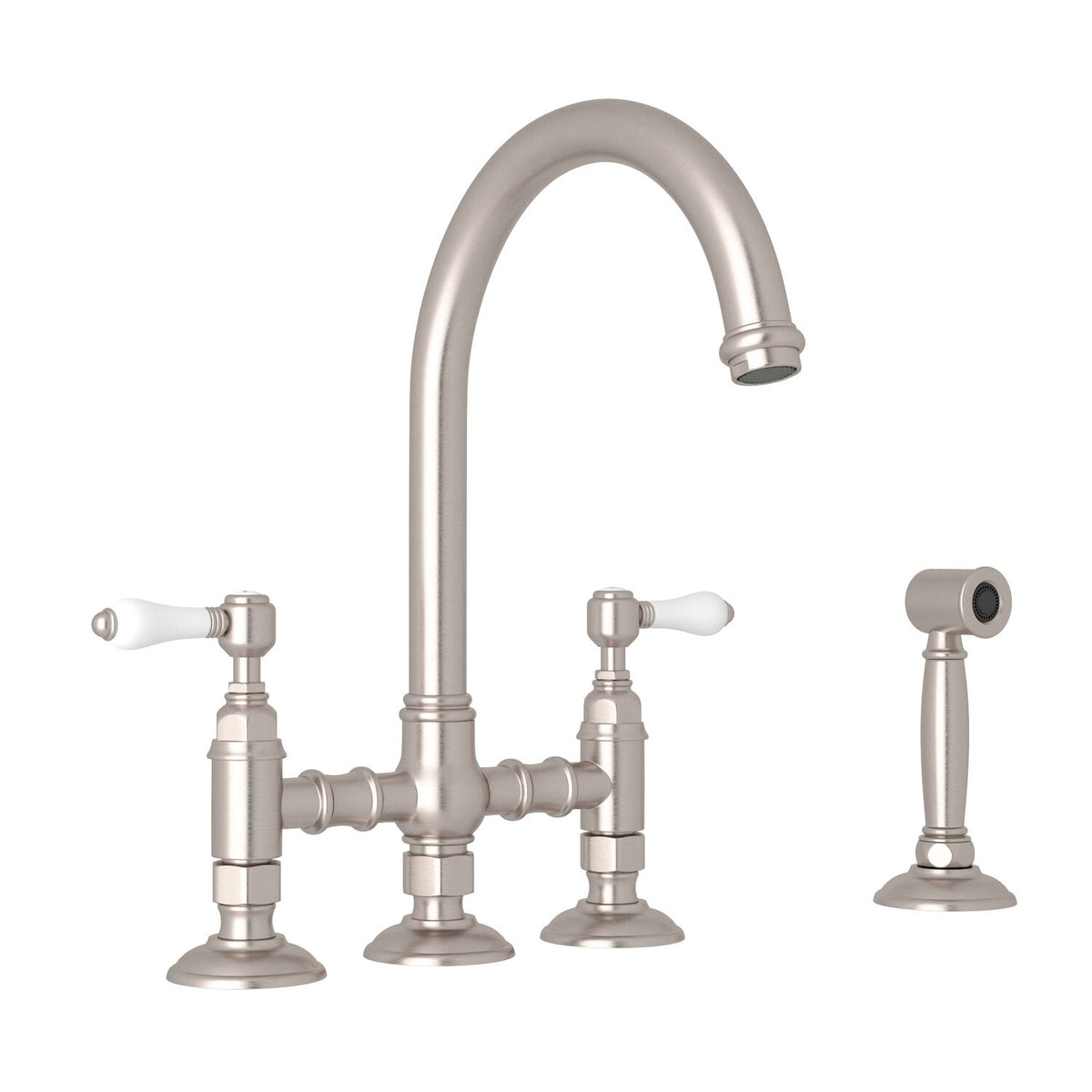 SAN JULIO® BRIDGE KITCHEN FAUCET WITH SIDE SPRAY (PORCELAIN LEVER) - robinsonco.ca