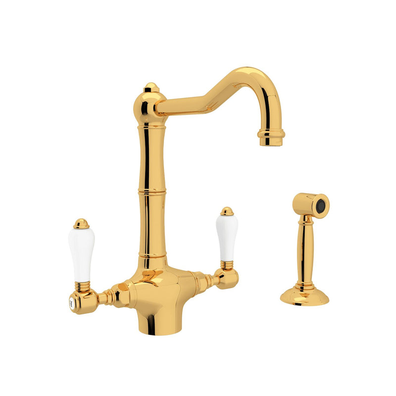 ACQUI® TWO HANDLE KITCHEN FAUCET WITH SIDE SPRAY (PORCELAIN LEVER) - robinsonco.ca