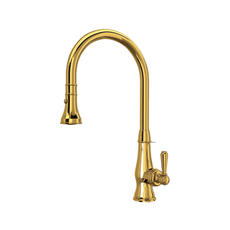 ROHL Patrizia Pulldown Faucet - Unlaquered Brass with Metal Lever Handle | A3420LMULB-2