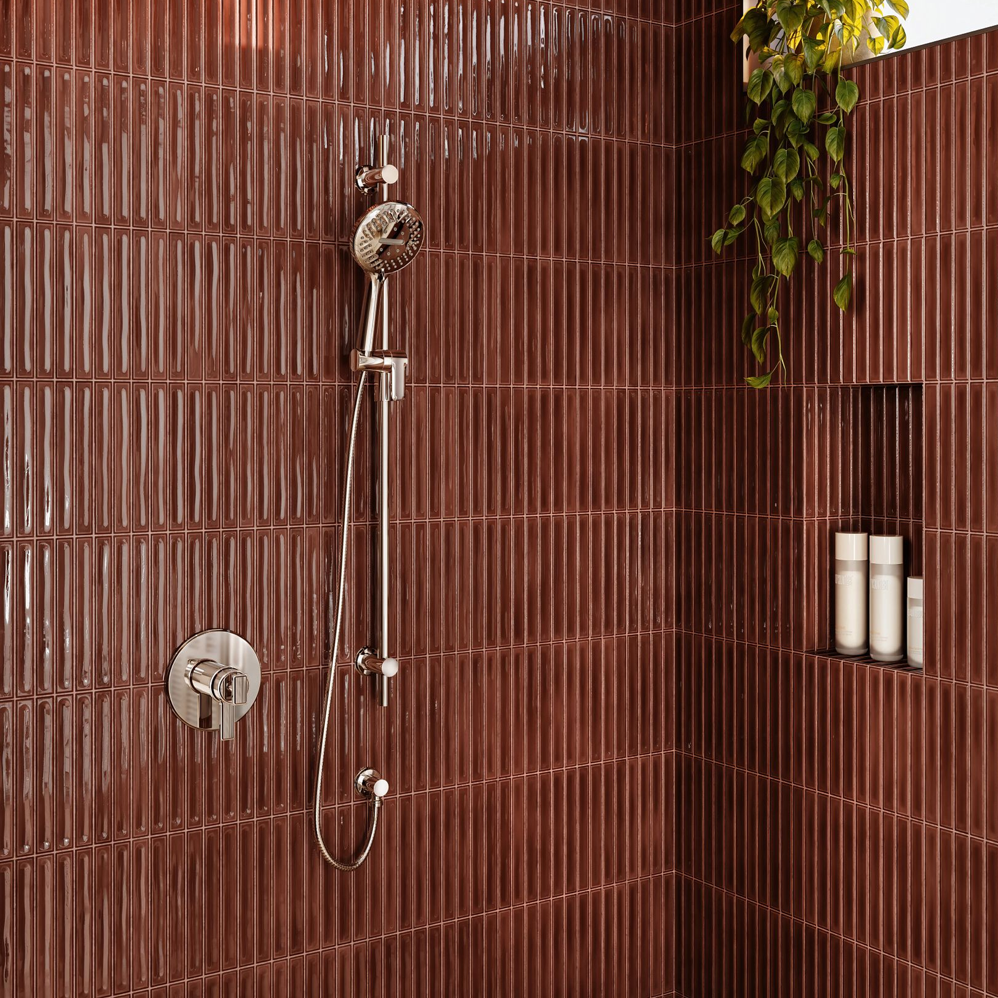 MANIFESTO™ THERM & PRESSURE BALANCE TRIM shown with Shower System in Bathroom.