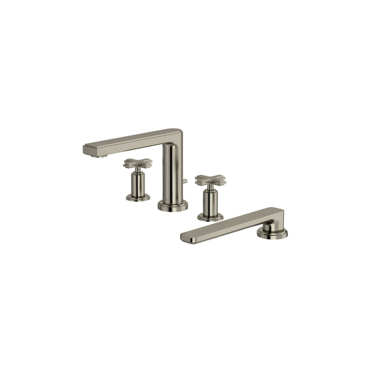 Manifesto™ 4-hole deck mount tub filler in brushed nickel finish, cross handle