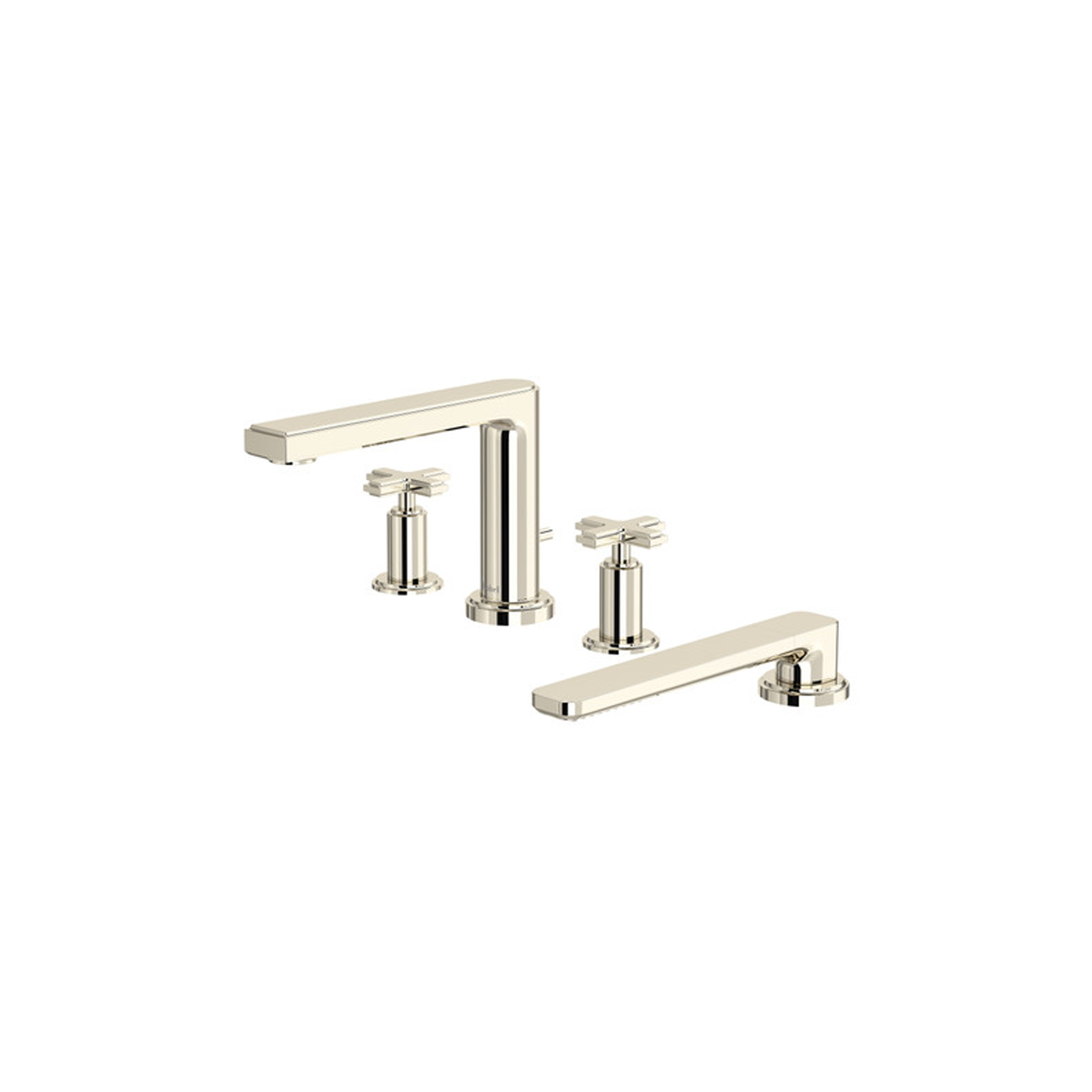 Manifesto™ 4-hole deck mount tub filler in polished nickel finish, cross handle