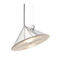 Pose Pendant by Tom Dixon - a large modern cone-shaped ceiling light with a silver metallic exterior