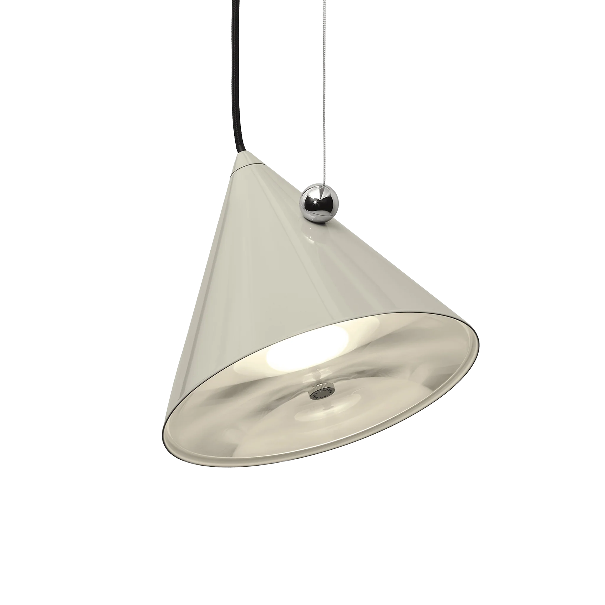 Pose Pendant by Tom Dixon - a modern cone-shaped ceiling light with a off-white metallic exterior