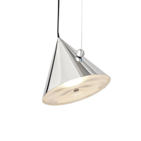 Pose Pendant by Tom Dixon - a modern cone-shaped ceiling light with a silver metallic exterior