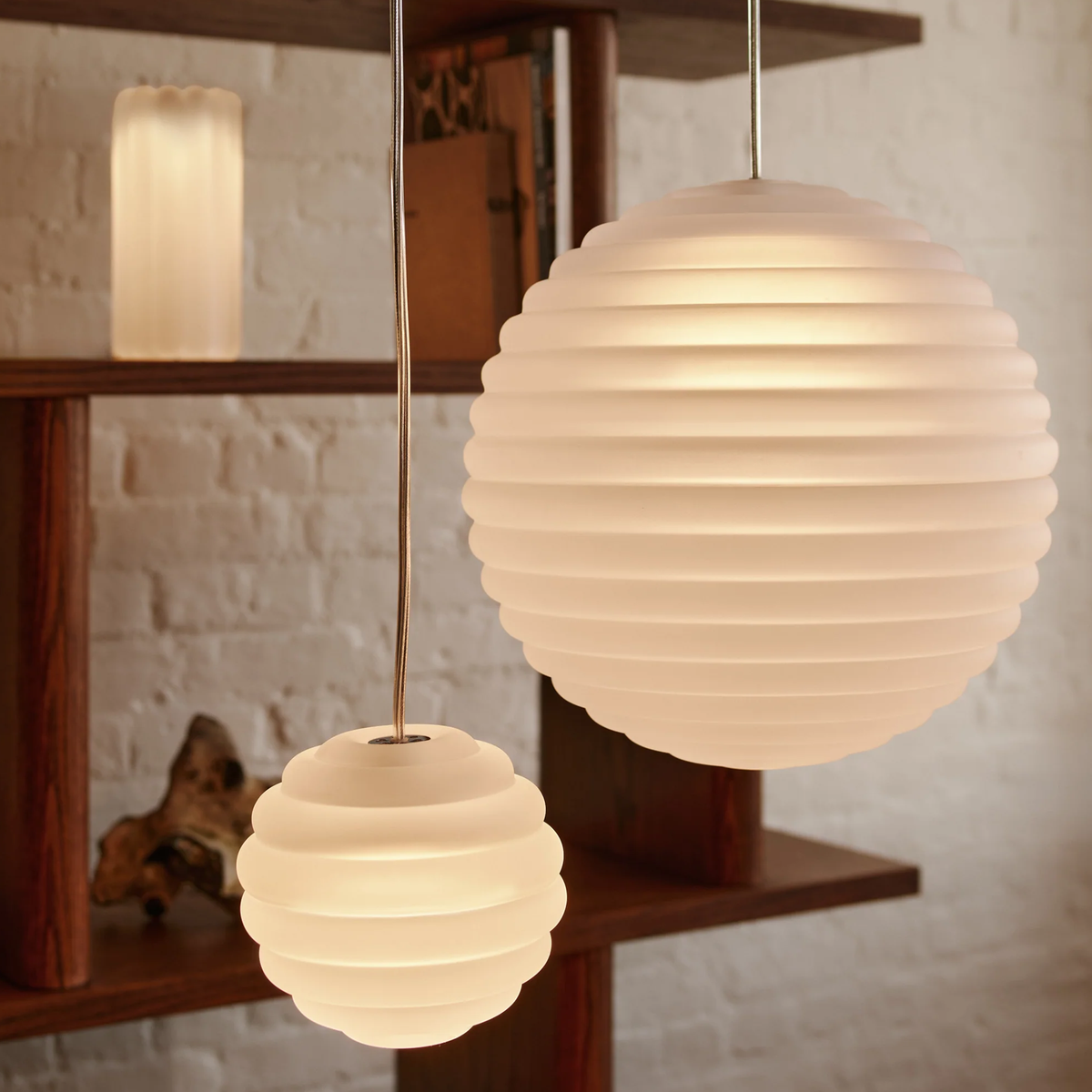 Tom Dixon Press Led Sphere Pendant lights in mini and medium sizes