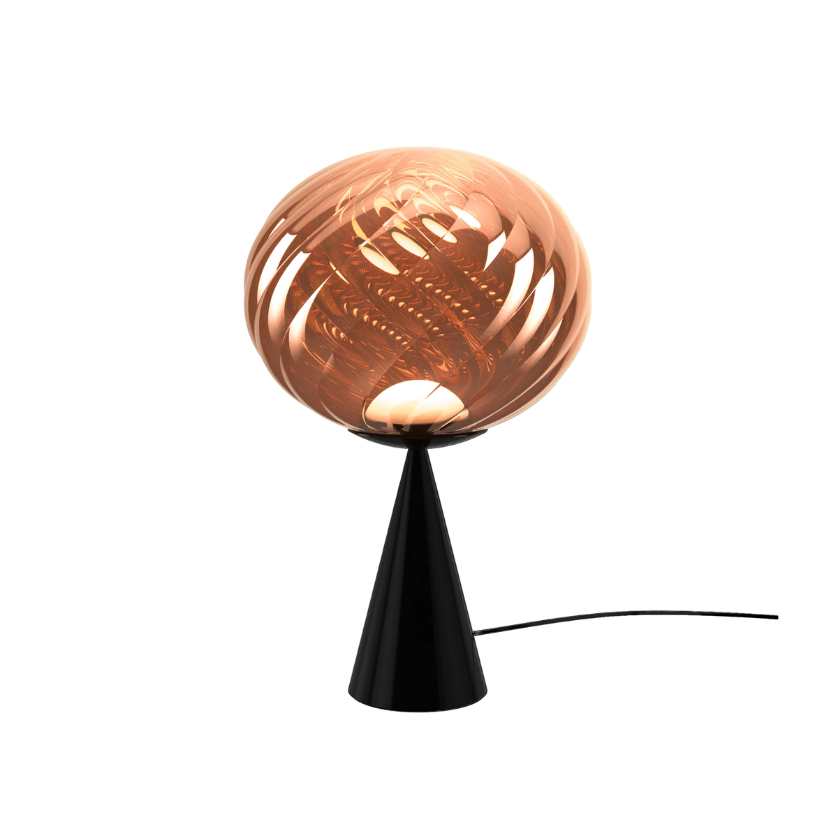 Tom Dixon Whirl Table Lamp with copper glass shade and black base