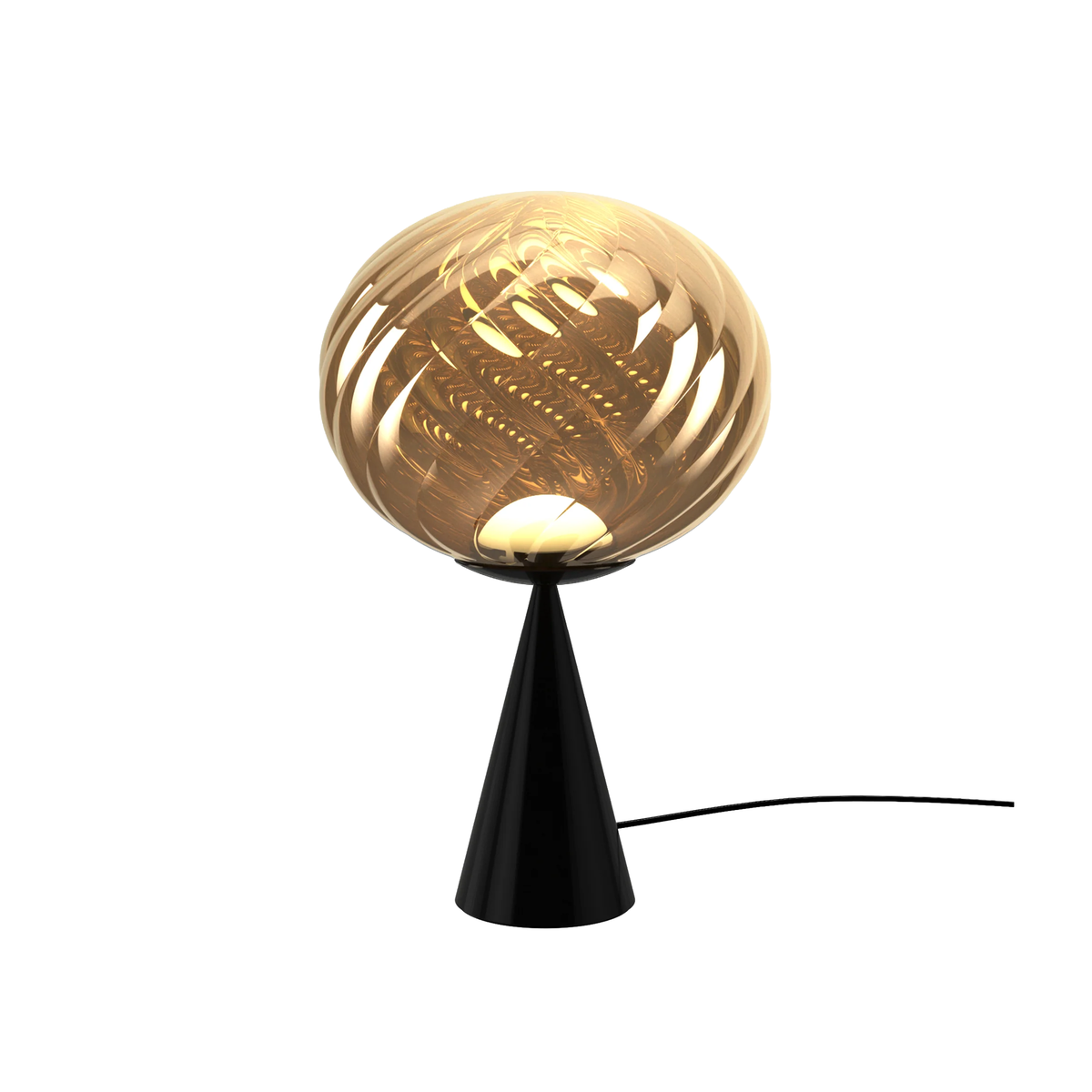 Tom Dixon Whirl Table Lamp with gold finish and black cone base