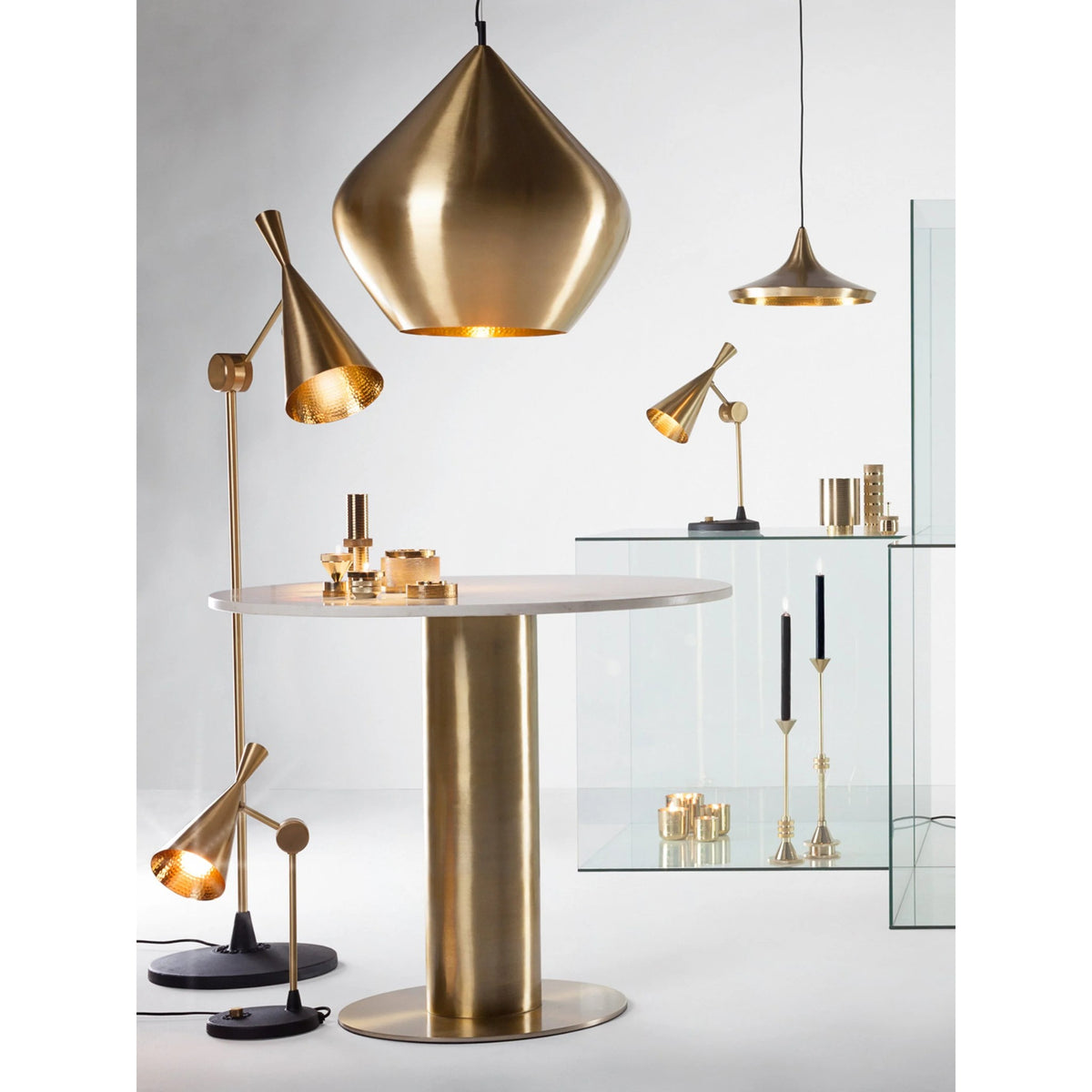 Beat Table Lamp by Tom Dixon in brass finish