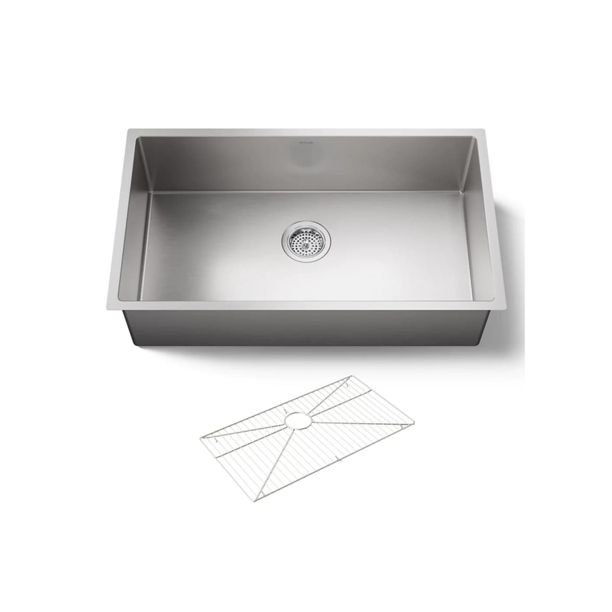 Stainless steel kitchen sink with wire rack