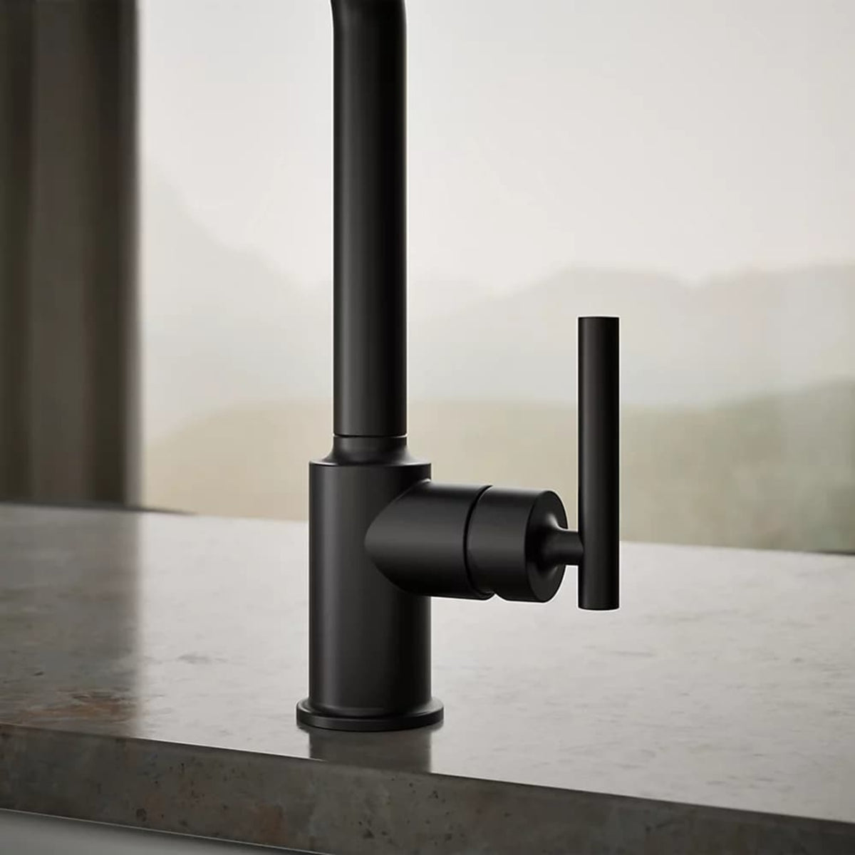 Kohler Purist two-hole kitchen sink faucet with matte black finish