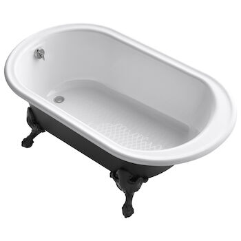 IRON WORKS® HISTORIC 66 X 36 INCHES FREESTANDING OVAL BATHTUB WITH REVERSIBLE DRAIN, IRON BLACK EXTERIOR AND SAFEGUARD® FINISH, White, large