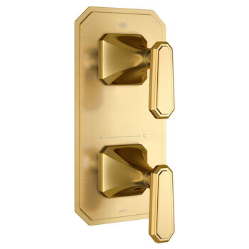 BELSHIRE TWO-HANDLE THERMOSTATIC VALVE TRIM WITH LEVER HANDLES, Satin Brass, large