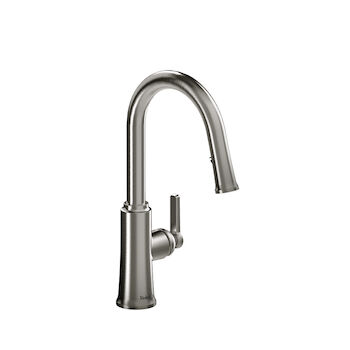 TRATTORIA KITCHEN FAUCET WITH 2-JET BOOMERANG HAND SPRAY SYSTEM, Stainless Steel, large