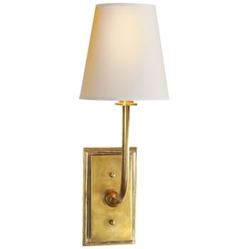 HULTON 1 LIGHT SCONCE WITH CRYSTAL BACKPLATE AND NATURAL PAPER SHADE, Hand-Rubbed Antique Brass, large