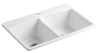 BROOKFIELD™ 33 X 22 X 9-5/8 INCHES TOP-MOUNT DOUBLE-EQUAL KITCHEN SINK WITH SINGLE FAUCET HOLE, White, medium