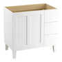 POPLIN® 36-INCH BATHROOM VANITY CABINET WITH LEGS, 1 DOOR AND 3 DRAWERS ON RIGHT, Linen White, small