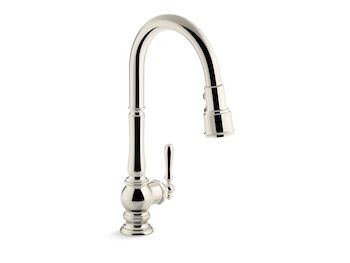 ARTIFACTS PULL-DOWN KITCHEN SINK FAUCET WITH THREE-FUNCTION SPRAYHEAD, Vibrant Polished Nickel, large