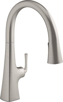 GRAZE® KITCHEN SINK FAUCET WITH KOHLER® KONNECT™ AND VOICE-ACTIVATED TECHNOLOGY, Vibrant® Stainless, large
