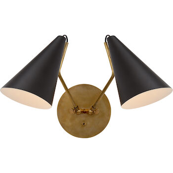 AERIN CLEMENTE 2-LIGHT 17-INCH WALL SCONCE LIGHT, Black and Brass, large