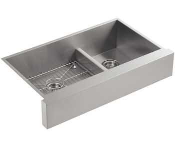 VAULT™ 35-1/2 X 21-1/4 X 9-5/16 INCHES UNDER-MOUNT SMART DIVIDE® LARGE/MEDIUM DOUBLE-BOWL KITCHEN SINK, STAINLESS STEEL WITH SHORT APRON FOR 36 CABINET, Stainless Steel, large