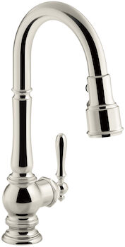 ARTIFACTS® SINGLE-HOLE PULL DOWN KITCHEN SINK FAUCET, Vibrant Polished Nickel, large