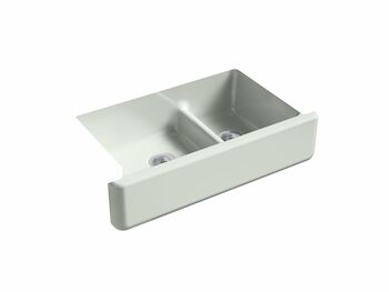 WHITEHAVEN® SELF-TRIMMING® SMART DIVIDE® 35-11/16 X 21-9/16 X 9-5/8 INCHES UNDER-MOUNT LARGE/MEDIUM DOUBLE-BOWL KITCHEN SINK WITH TALL APRON, Sea Salt, large
