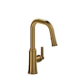 TRATTORIA KITCHEN FAUCET WITH 2-JET BOOMERANG HAND SPRAY SYSTEM, Brushed Gold, large