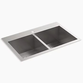 VAULT™ 30.5"x20" TOP MOUNT/UNDERMOUNT DOUBLE EQUAL BOWL KITCHEN SINK, Stainless Steel, large
