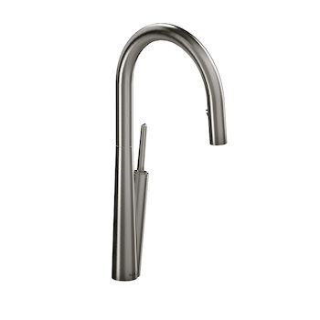 SOLSTICE KITCHEN FAUCET WITH 2-JET BOOMERANG HAND SPRAY SYSTEM, Stainless Steel, large
